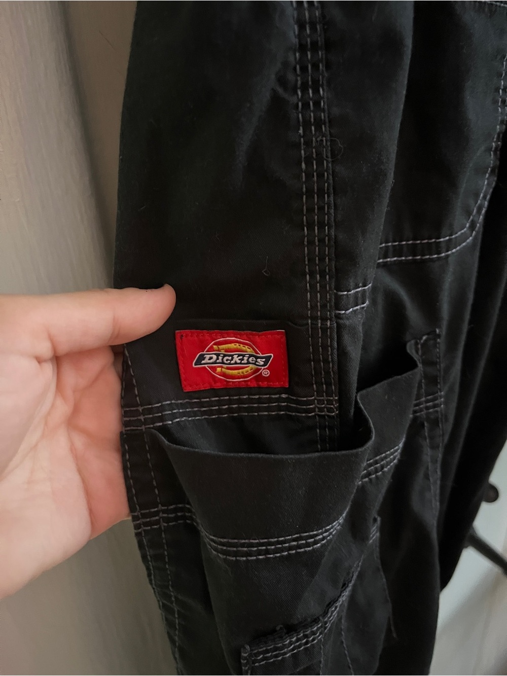 Dickies Black Wide Leg Flare Cargo Jeans with Drawstring - Picture 4 of 10